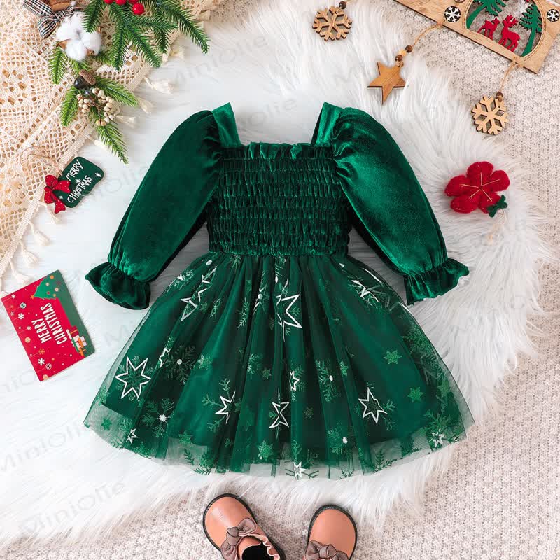 ベビー・幼児用女の子向けクリスマス星柄チュールDress - 緑 - 5～6歳 - image 6