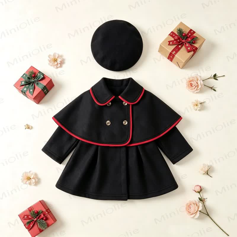 女の子用クリスマスケープDressコートと帽子のセット - 黒 - 3～4歳 - image 11