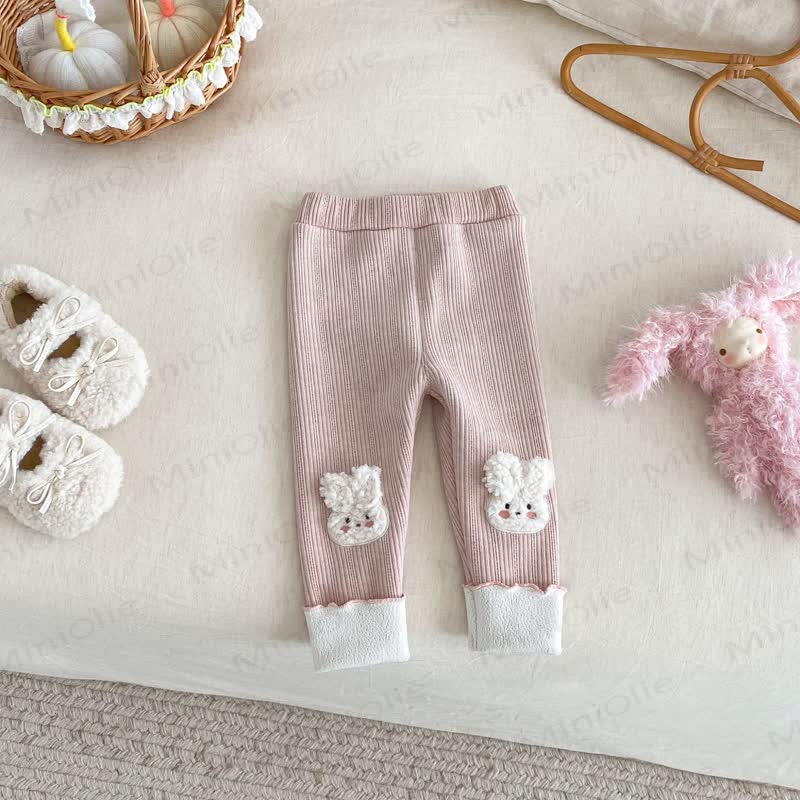 ベビーガール用うさぎ柄リブ編み折り返しカフレギンス - ピンク - 4～5歳 - image 2