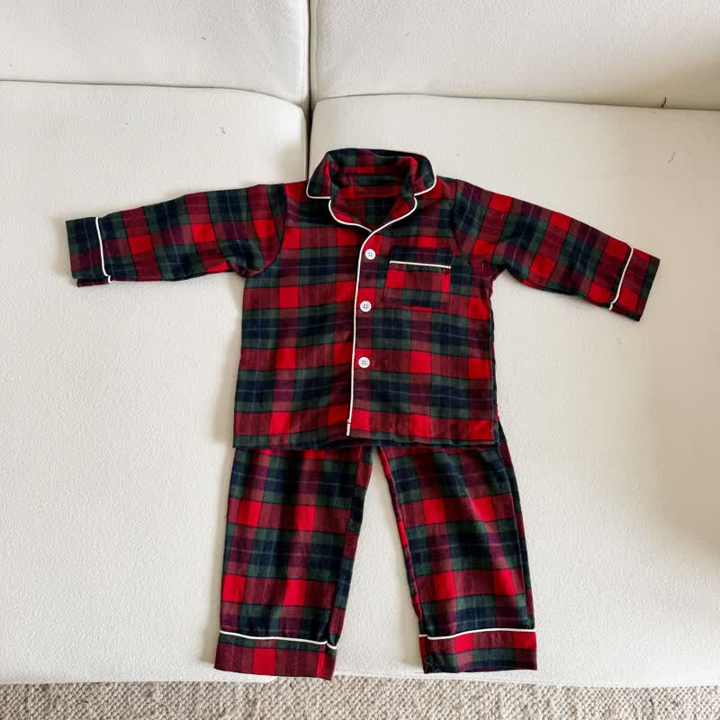 幼児用快適クラシックチェック柄パジャマセットまたはDress - レッドセット - 10-11歳 - image 2