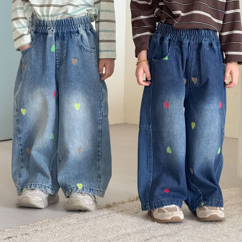 幼児用カラフルハートパッチ付きストレートレッグデニムパンツ - image 1