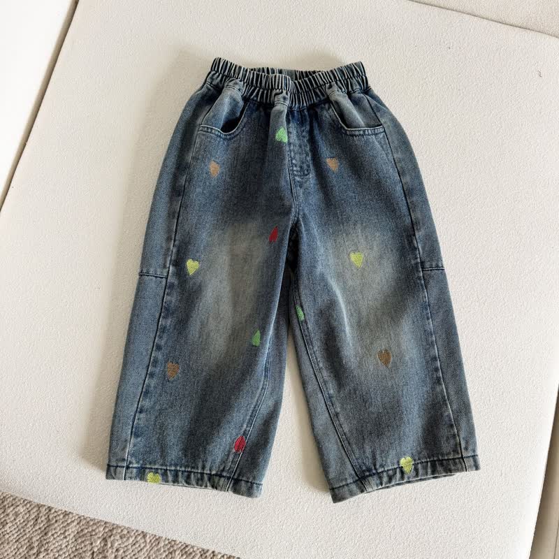 幼児用カラフルハートパッチ付きストレートレッグデニムパンツ - image 4