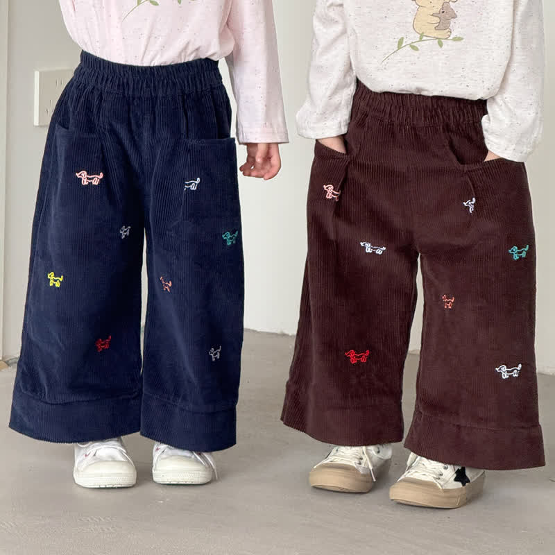 幼児用子犬刺繍入りコーデュロイパンツ - image 1