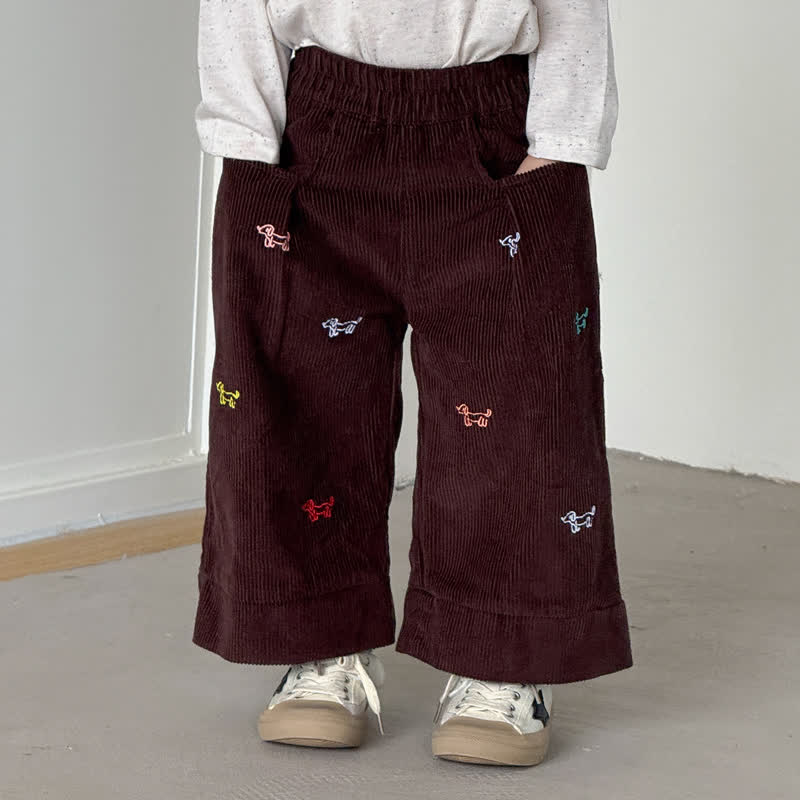 幼児用子犬刺繍入りコーデュロイパンツ - 茶色 - 10-11歳 - image 2
