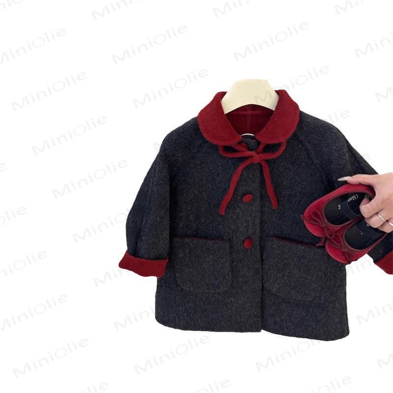 幼児用女の子用リボン付き黒襟コートDress - image 2