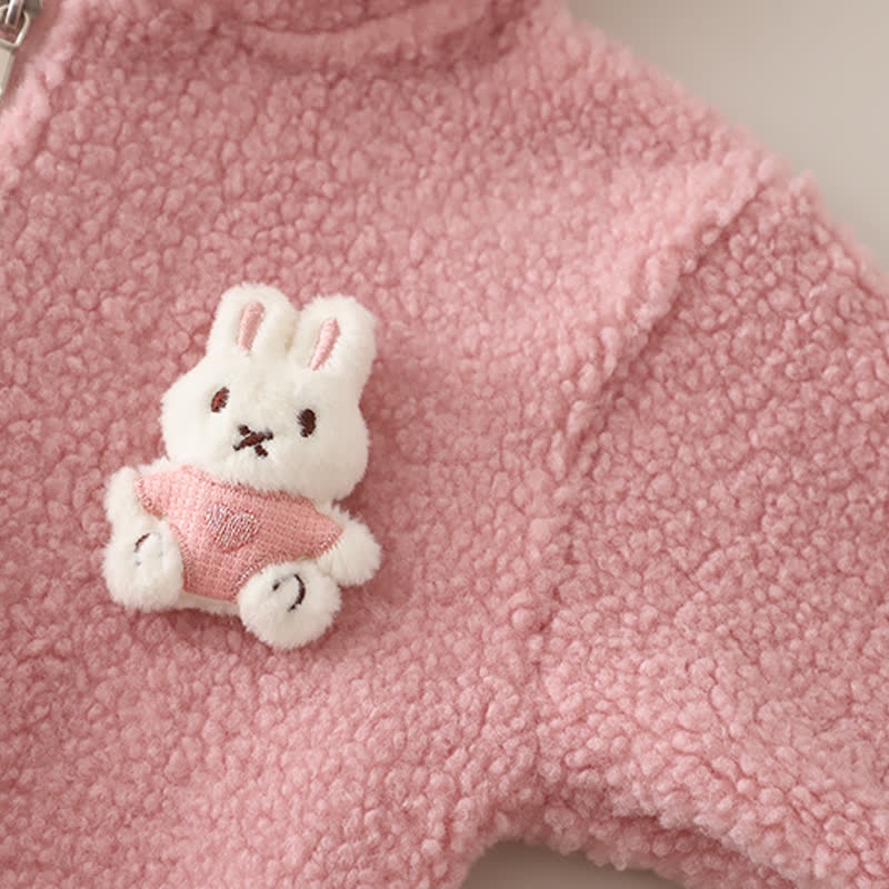 幼児用 イチゴうさぎ柄 フリース フード付き 3点セット - image 6
