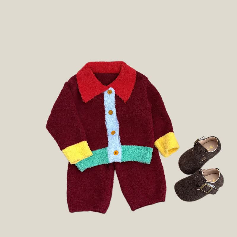 ベビー・幼児用 カラーブロックニットカーディガン＆パンツ 2点セット - 赤 - 4～5歳 - image 1