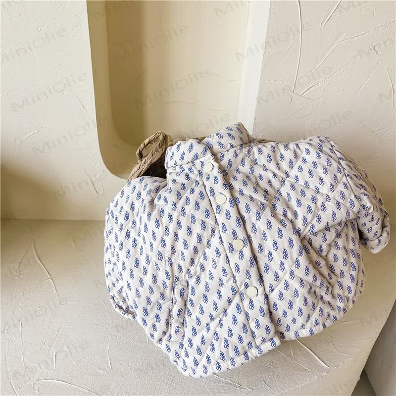 幼児用女の子向けリーフ柄軽量フリースQuilted Jacket - ベージュ - 6～7歳 - image 2