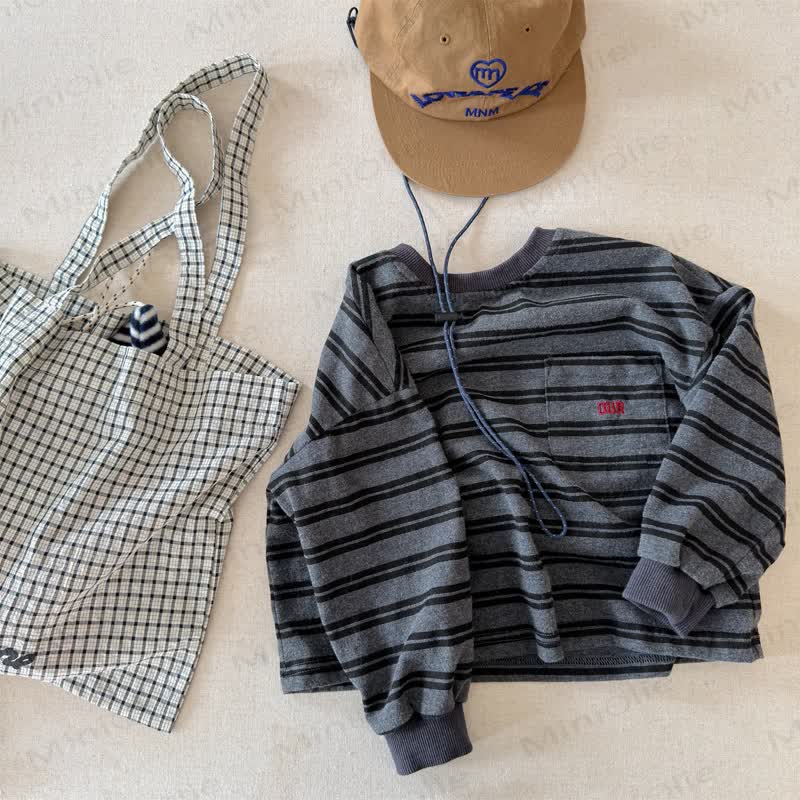 幼児用ストライプ柄コットン長袖Tシャツ - グレー - 6～7歳 - image 4