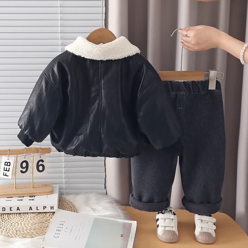 幼児用シェルパカラーフェイクレザージャケット＆パンツ3点セット - image 4