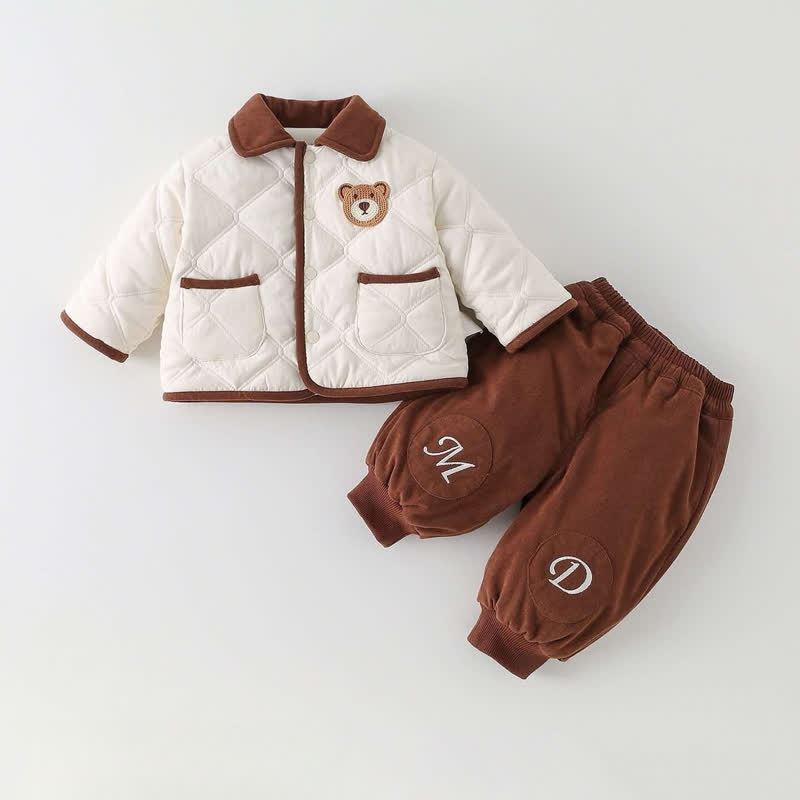 幼児用クマ柄Quilted Jacket＆パンツセット - ベージュ - 4～5歳 - image 1
