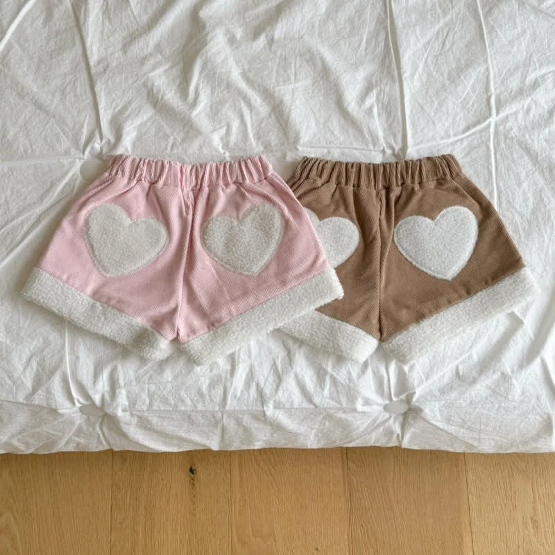 幼児用女の子向けハートパッチ付きコーデュロイ冬用ショートパンツ - image 1