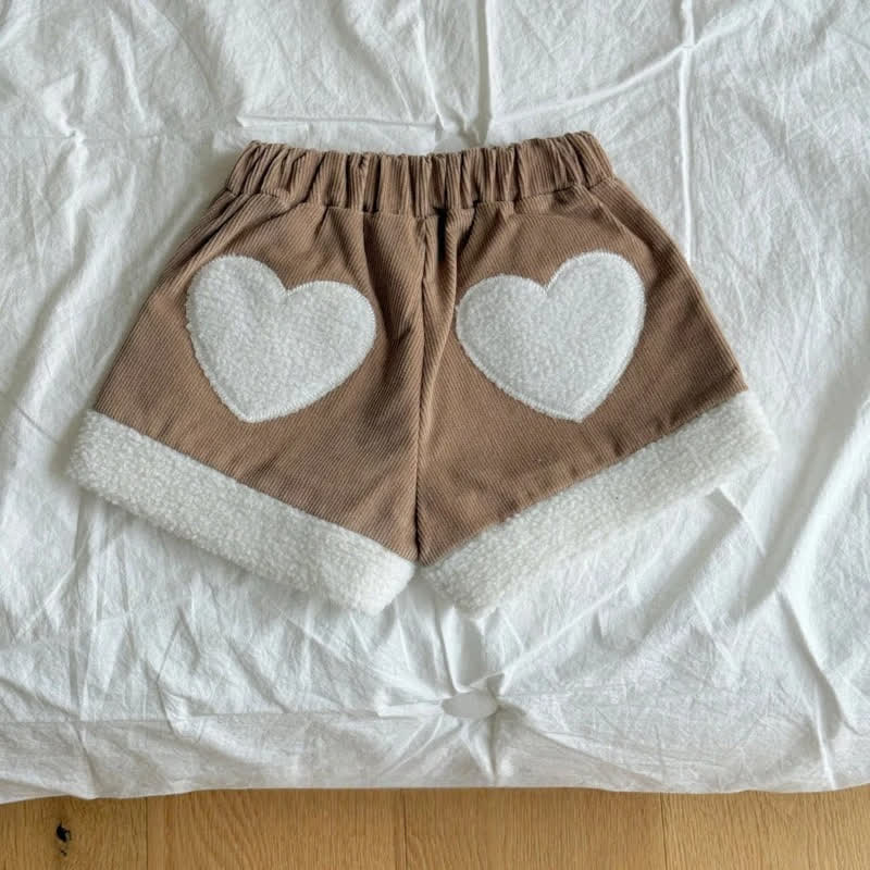 幼児用女の子向けハートパッチ付きコーデュロイ冬用ショートパンツ - ベージュ - 7～8歳 - image 3