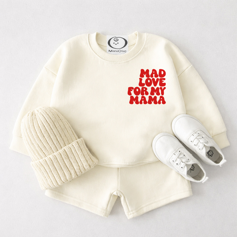 MAD LOVE FOR MY MAMA　ベビー用クリームホワイトスウェットシャツ＆ショートパンツ 2点セット - クリームホワイト - 3～4歳 - image 1