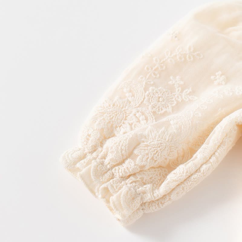ベビーガール用ベージュレースパフスリーブチュールDress - image 6