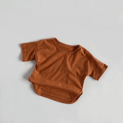幼児男の子用レトロ無地Tシャツ - キャラメル - 7～9歳 - image 8