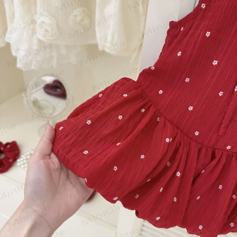 幼児用女の子用フラワーリボンノースリーブDress - image 4