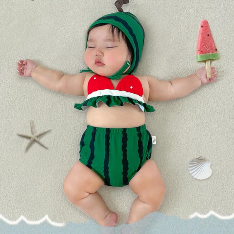女の子用スイカ柄2ピース水着（帽子付き） - image 5