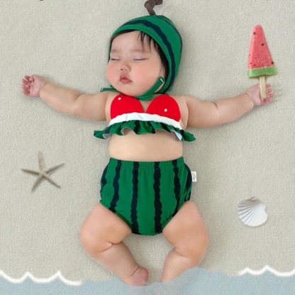 女の子用スイカ柄2ピース水着（帽子付き） - image 5