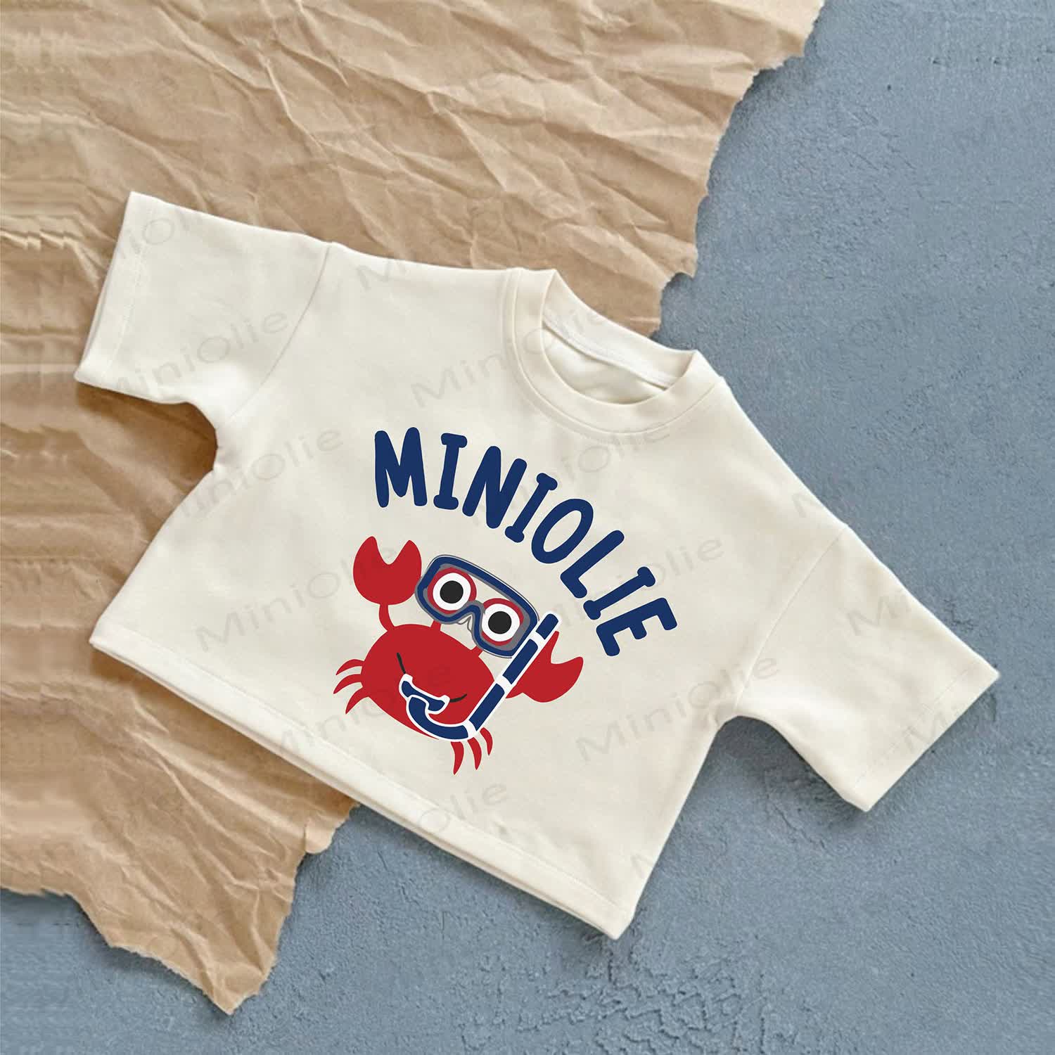 MINIOLIEベビークラブプリント ホワイト カジュアルTシャツ - 白 - 2～3歳 - image 1