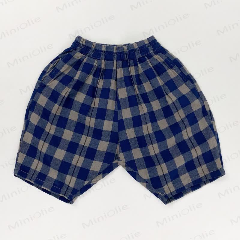 幼児用コットンチェック柄ショートパンツ - 青 - 6～7歳 - image 5