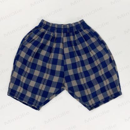 幼児用コットンチェック柄ショートパンツ - 青 - 6～7歳 - image 5