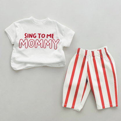 SING TO ME MOMMY ベビー レッド 縦ストライプ 2点セット - 白と赤 - 2～3歳 - image 1