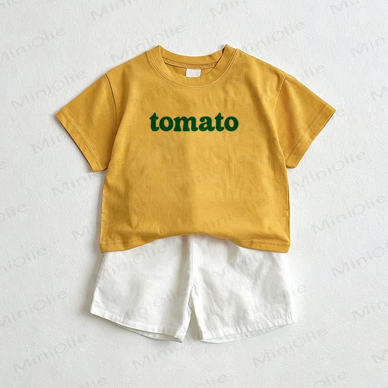 TOMATO柄ベビーTシャツ＆ショートパンツ 2点セット - 黄色と白 - 3～5歳 - image 1
