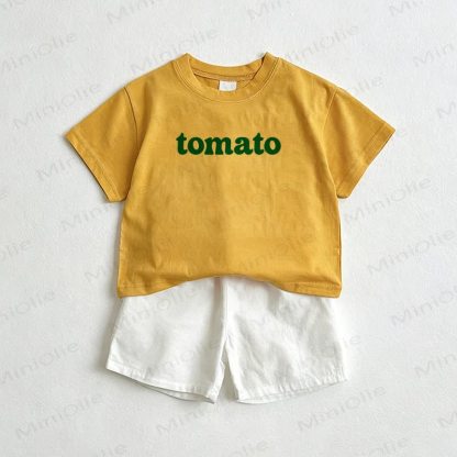 TOMATO柄ベビーTシャツ＆ショートパンツ 2点セット - 黄色と白 - 3～5歳 - image 1