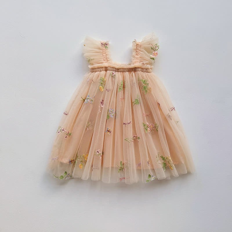幼児用女の子用フラワーメッシュフライングスリーブDress - ベージュ - 5～7歳 - image 4