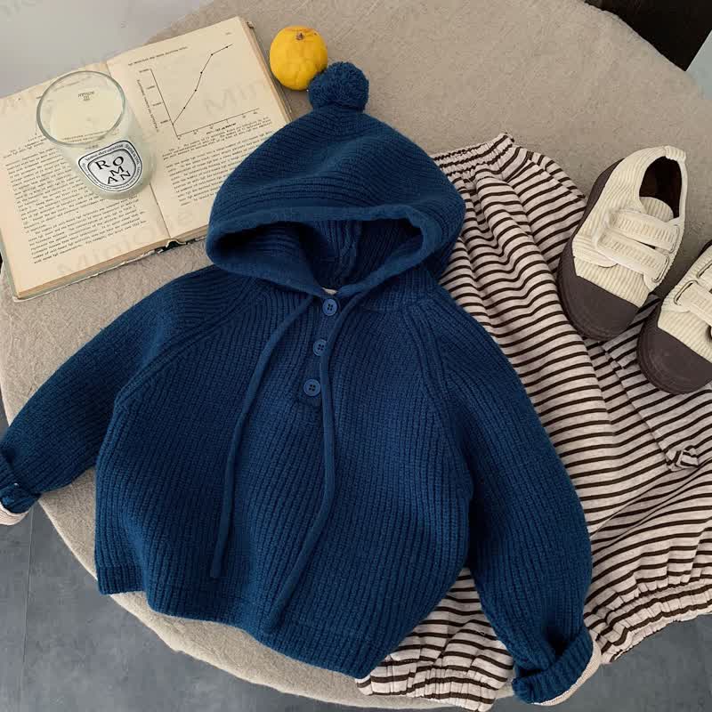 ベビー幼児用無地フード付きセーター - ネイビーブルー - 8歳 - image 9