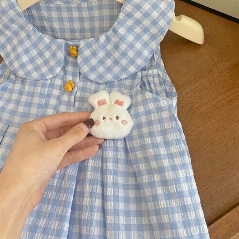 幼児用女の子用ブルーギンガムうさぎ柄ノースリーブDress - image 3
