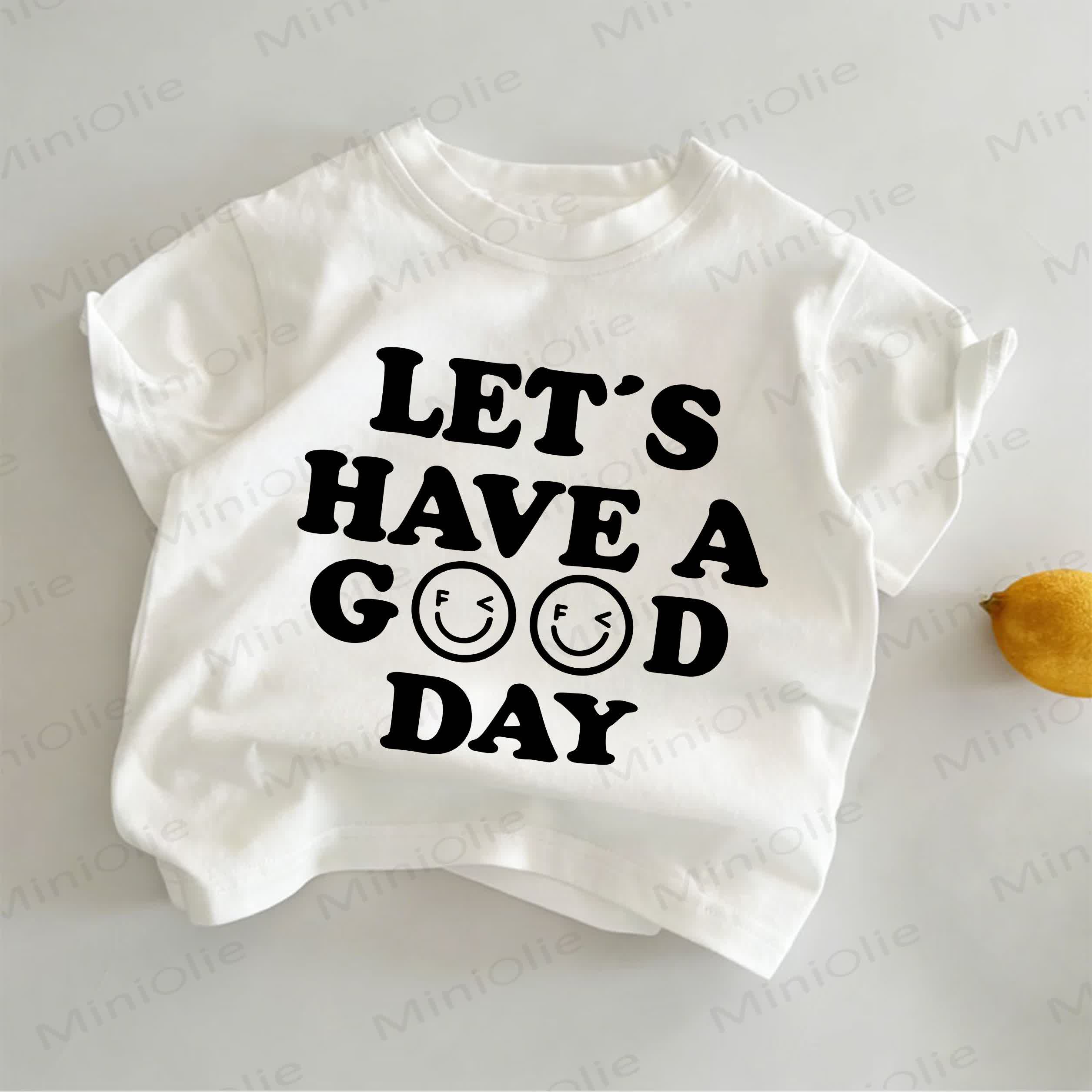 LET'S HAVE A GOOD DAY！幼児向けスローガン入り白Tシャツ - 白 - 6～7歳 - image 1