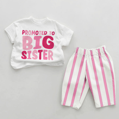 BIG SISTERに昇格！女の子用ピンク縦ストライプツーピースセット - ホワイト＆ピンク - 2～3歳 - image 1