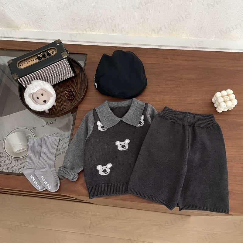ベビー 幼児 男の子 ニット ポロカラー コアラ セーター & ショーツ - image 3