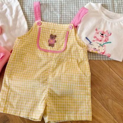 ベビー幼児用チェック柄ベアオーバーオール - 黄色 - 4～5歳 - image 5