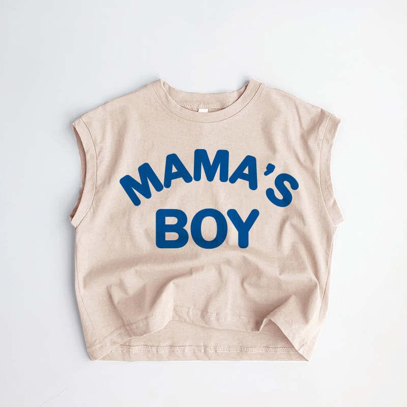 MAMA'S BOYベビー幼児男の子用スローガン入りカーキタンクトップ - カーキ - 3～5歳 - image 1