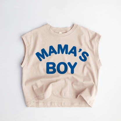 MAMA'S BOYベビー幼児男の子用スローガン入りカーキタンクトップ - カーキ - 3～5歳 - image 1