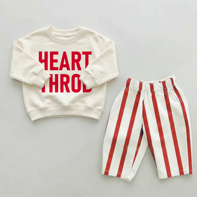 HEART THROB幼児用 赤ストライプパンツ 2点セット - ベージュ＆レッド - 2～3歳 - image 1