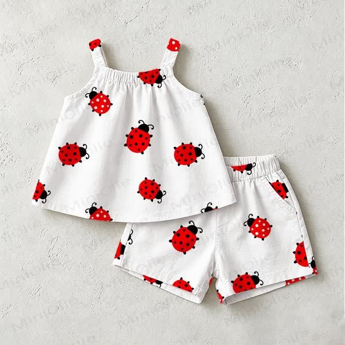 ベビー・幼児用てんとう虫柄ホワイトトップス＆ショートパンツ2点セット - 白 - 3～5歳 - image 1