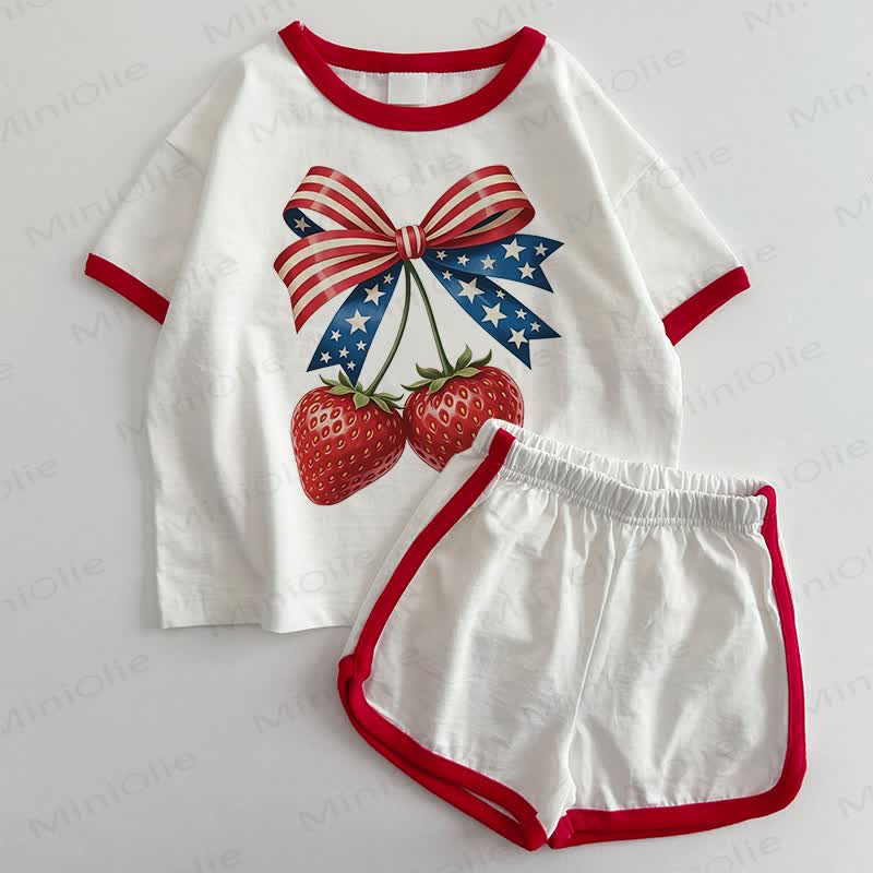 ベビーチェリーTシャツ＆ショートパンツ2点セット - 白と赤 - 3～5歳 - image 1