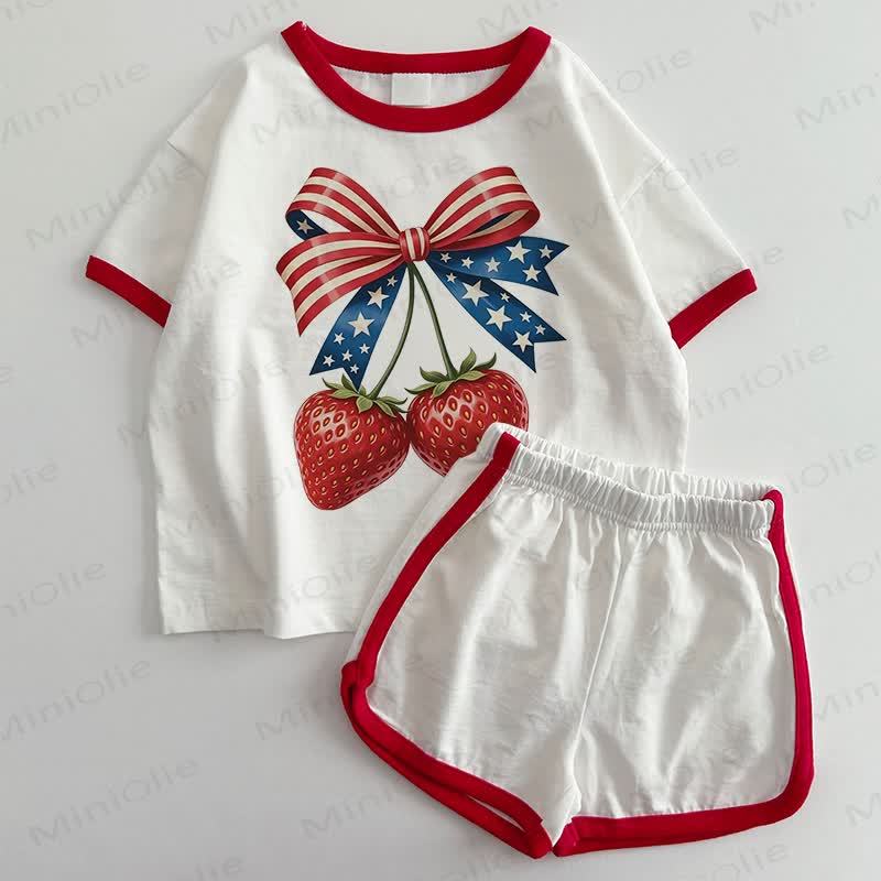 ベビーチェリーTシャツ＆ショートパンツ2点セット - 白と赤 - 3～5歳 - image 1