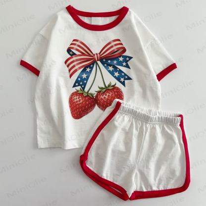 ベビーチェリーTシャツ＆ショートパンツ2点セット - 白と赤 - 3～5歳 - image 1
