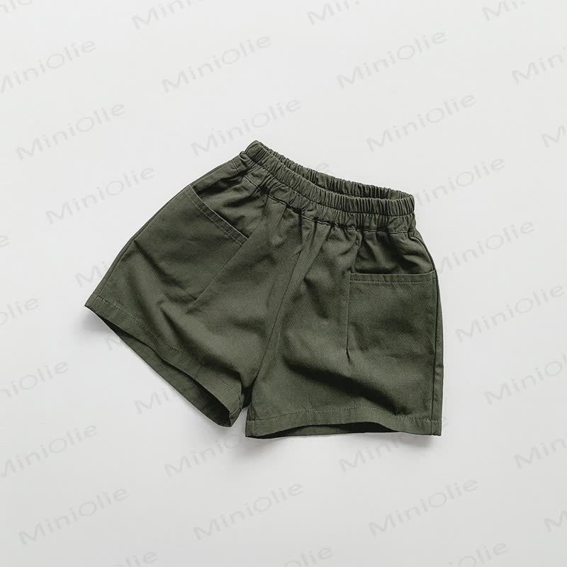 幼児用夏物コットン無地ショートパンツ - 緑 - 6～7歳 - image 5