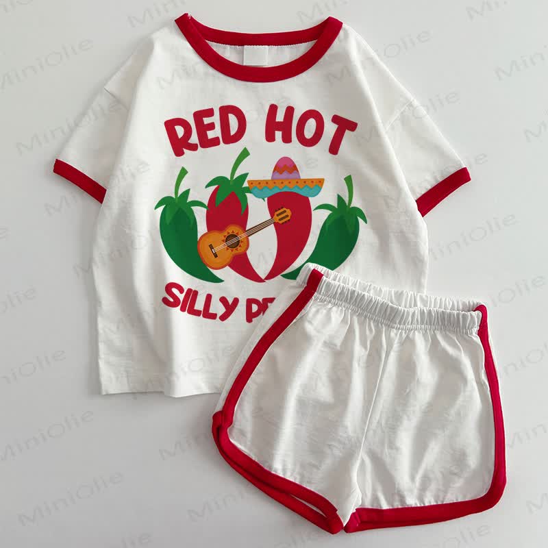RED HOT SILLY PAPPERSベビーTシャツ＆ショートパンツ 2点セット - 白と赤 - 3～5歳 - image 1