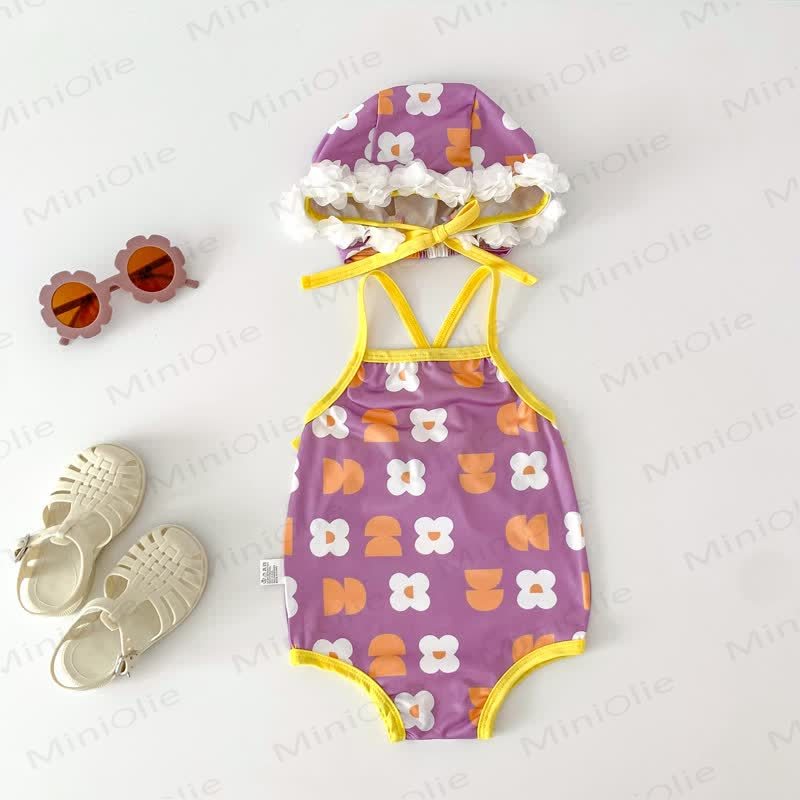 帽子付きベビーガールワンピース/ツーピース水着 - 紫 - 2～3歳 - image 24