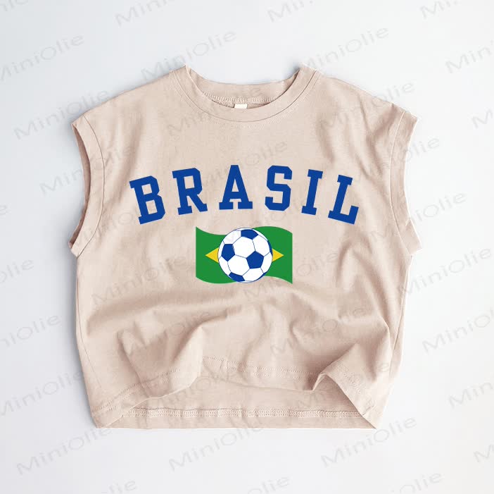 BRASIL幼児用 サッカー柄 カーキタンクトップ - カーキ - 3～5歳 - image 1
