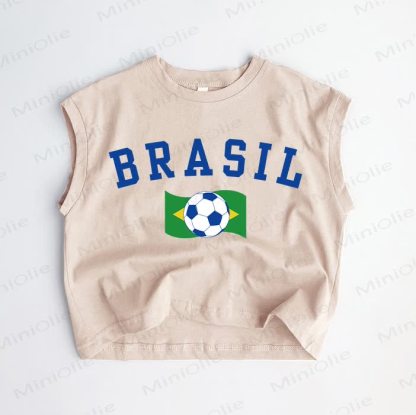 BRASIL幼児用 サッカー柄 カーキタンクトップ - カーキ - 3～5歳 - image 1