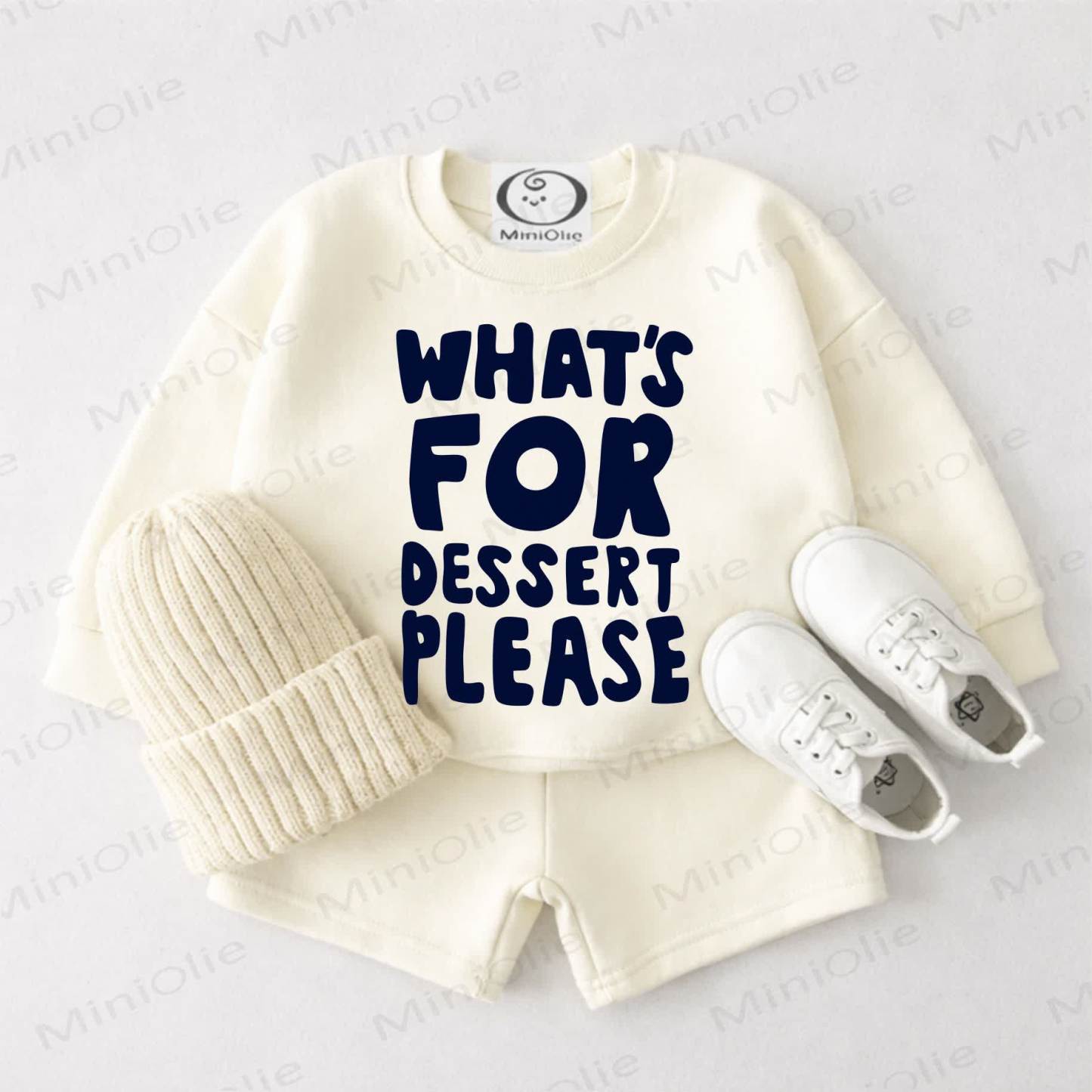 WHAT'S FOR DESSERT PLEASEクリームホワイトスウェットシャツ＆ショートパンツ 2点セット - クリームホワイト - 3～4歳 - image 1