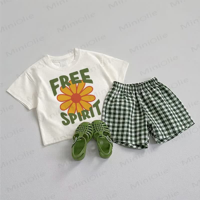 FREE SPIRITベビーTシャツ＆ショートパンツ 2点セット - ホワイト＆グリーン - 3～5歳 - image 1